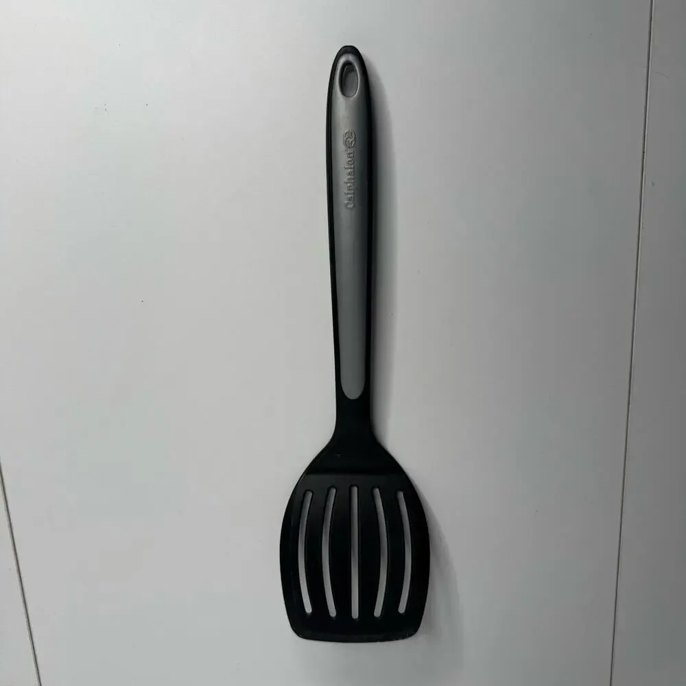 Calphalon Slotted Spatula Flipper Turner Black Nylon Gray Silicone Utensil 13.5”